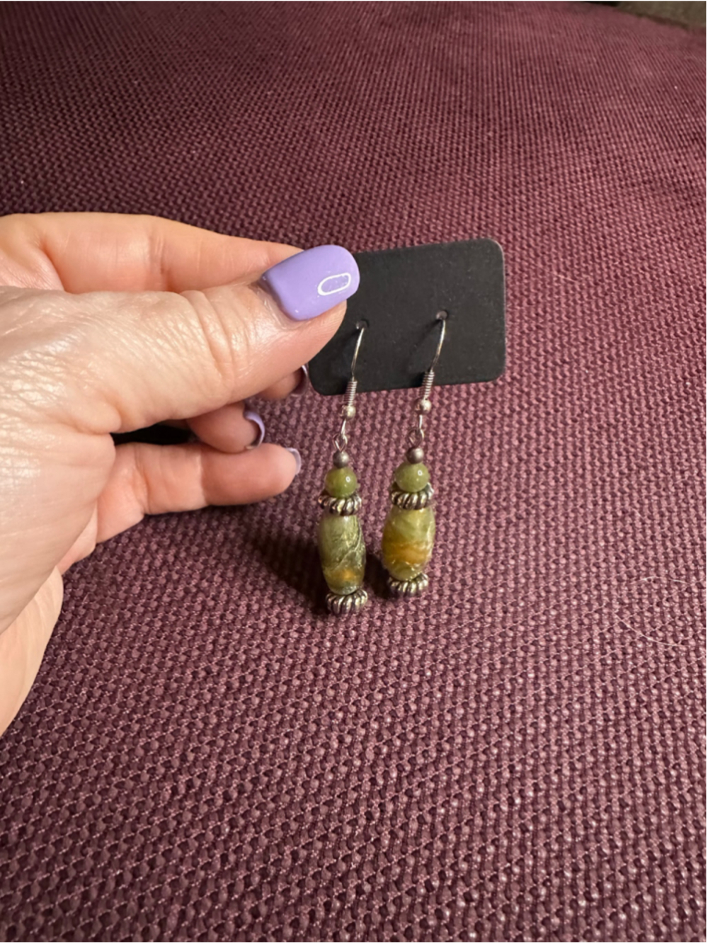 Green and Gold Beaded Dangle Earrings